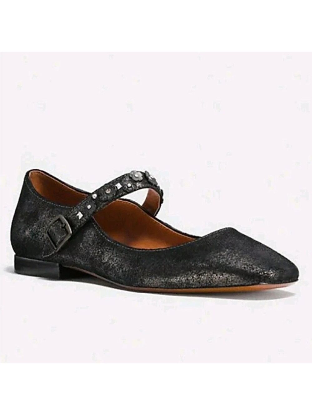 Coach Mary Jane Flats Tea Rose Suede Anthracite Black Buckle 9.5 Rockabilly